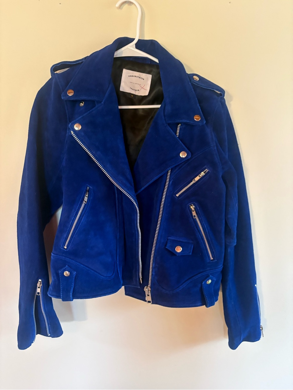 Understated Leather Royal Blue Suede Moto Jacket